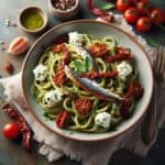 Pasta con pesto pomodori secchi ricotta alici