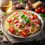 Pasta robiola e speck