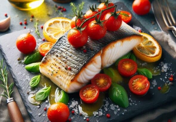 Filetto di spigola con pomodorini