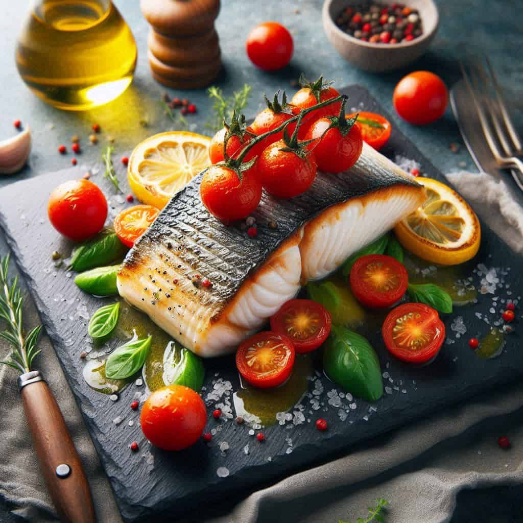 Filetto di spigola con pomodorini - Ricetteinallegria Filetto di spigola con pomodorini