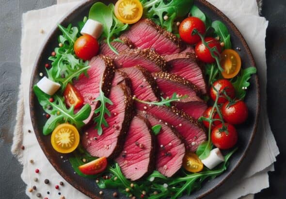 Tagliata di manzo rucola pomodorini