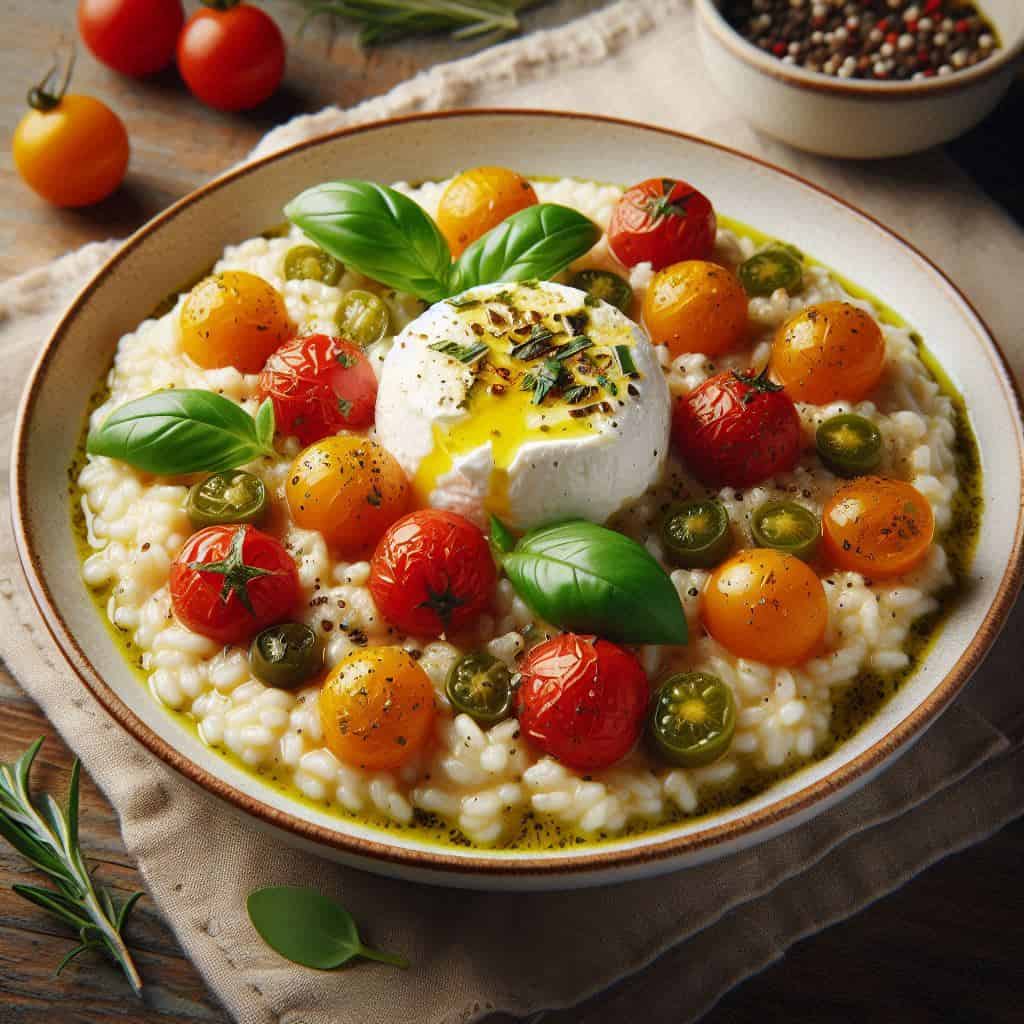 Risotto pomodorini e burrata - Ricetteinallegria Risotto pomodorini e burrata