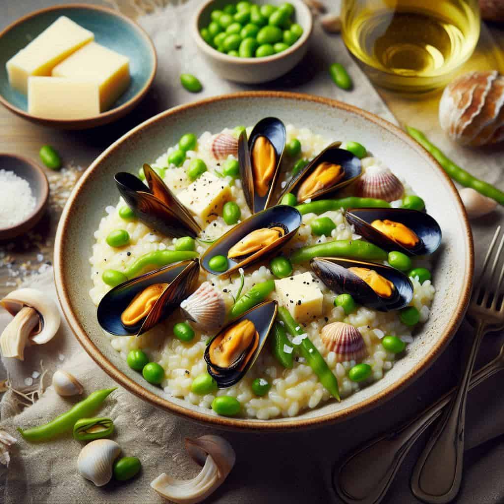 Risotto cozze, fave & pecorino - Ricetteinallegria Risotto cozze, fave & pecorino