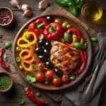Pollo, peperoni e olive