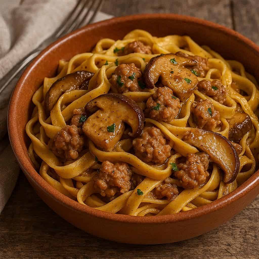 Pasta porcini e salsiccia - Ricetteinallegria Pasta porcini e salsiccia