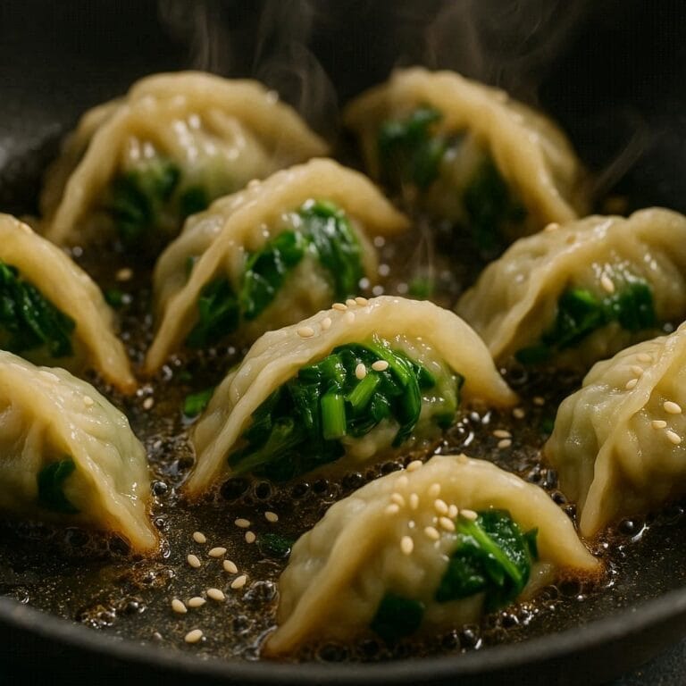 Ravioli cinesi vegetariani in padella
