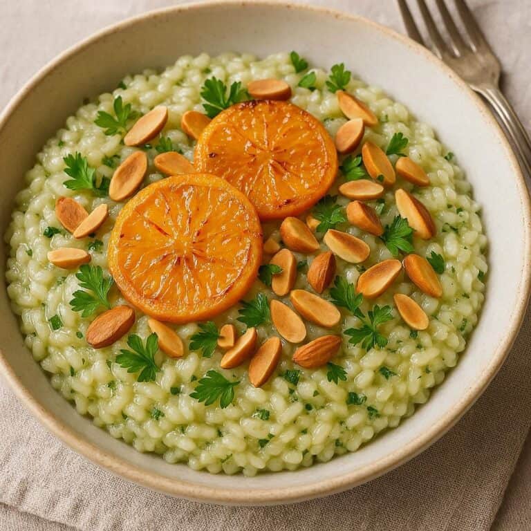 Risotto prezzemolo, arancia e mandorle
