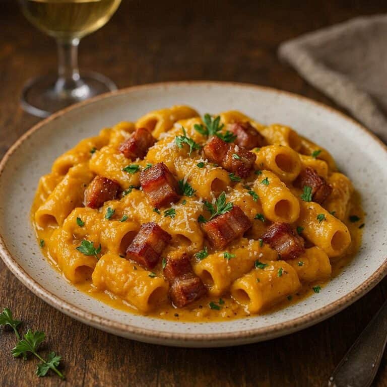 Pasta zucca e guanciale