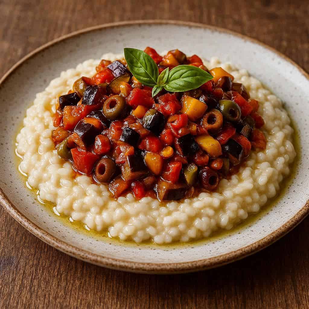 Risotto cremoso alla caponata siciliana