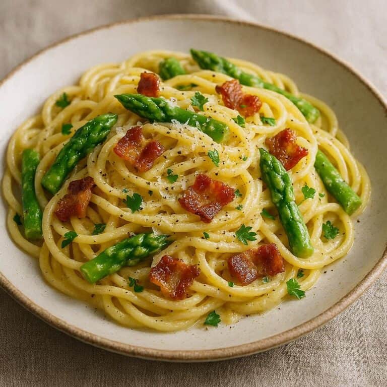 Carbonara di asparagi con guanciale