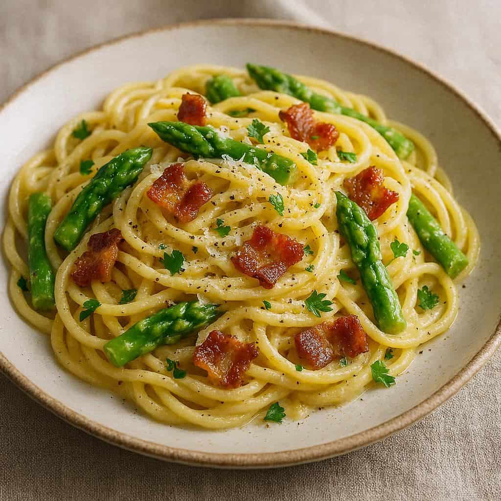 Carbonara di asparagi con guanciale - Ricetteinallegria Carbonara di asparagi con guanciale