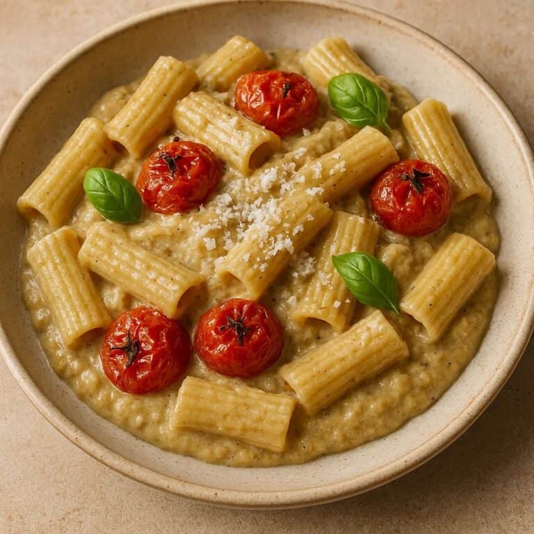 Pasta con crema di melanzane e ricotta salata