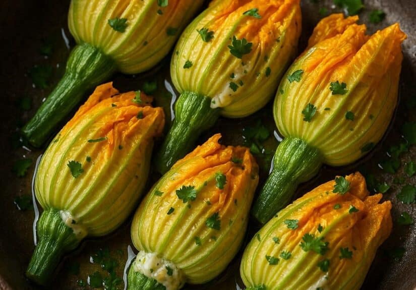 Fiori di zucca ripieni in padella