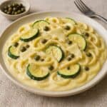 Pasta cremosa zucchine, provola, capperi